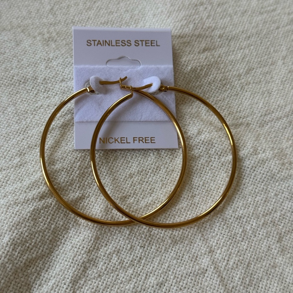Gold Stainless Steel Hoop Earrings